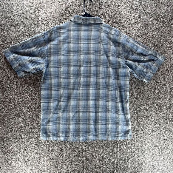 FUBU Shirt Mens Large Blue Plaid Short Sleeve Button Up Hip Hop Streetwear Logo - Picture 10 of 12